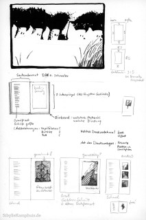 Illustration | Skizzen und Layoutscribble für „die kinderhaut der bäume“, Gedichte von Günter Helmig | 1990