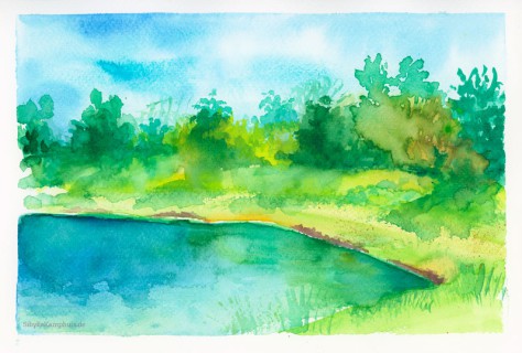 Aquarell | Landschaft nach eigenem Foto und Farbstudie | Teich in der Westhovener Aue | 2021