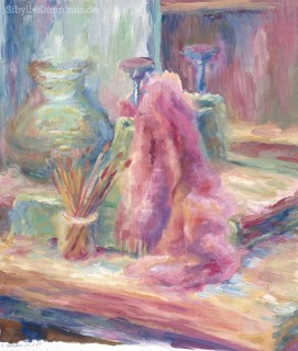 Malerei | Wasserfarben und Abtönfarbe | Stillleben mit Schal auf Presse | 1987